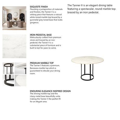 Tanner II 48" Round White Marble Top Black Metal Base Dining Table from Mercana - Luna Furniture