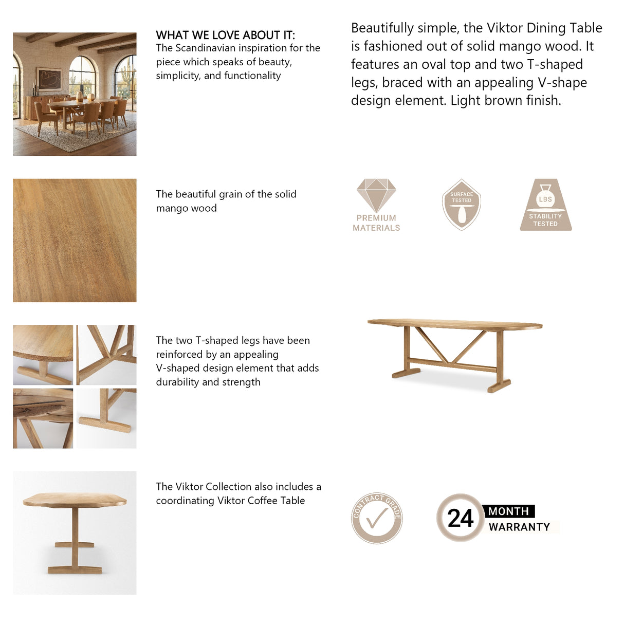 Viktor 94"L Light Brown Solid Wood Dining Table from Mercana - Luna Furniture