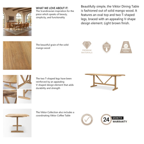 Viktor 94"L Light Brown Solid Wood Dining Table from Mercana - Luna Furniture