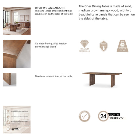 Grier 84" Medium Brown Wood w/ Cane Dining Table from Mercana - Luna Furniture