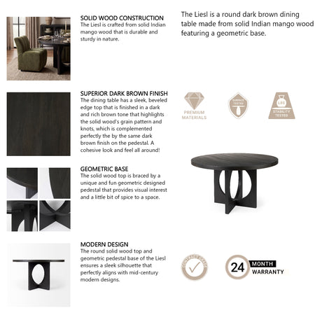 Liesl 54.L x 54.0W x 30.0H Black Wood W/ Circular Top Dining Table from Mercana - Luna Furniture