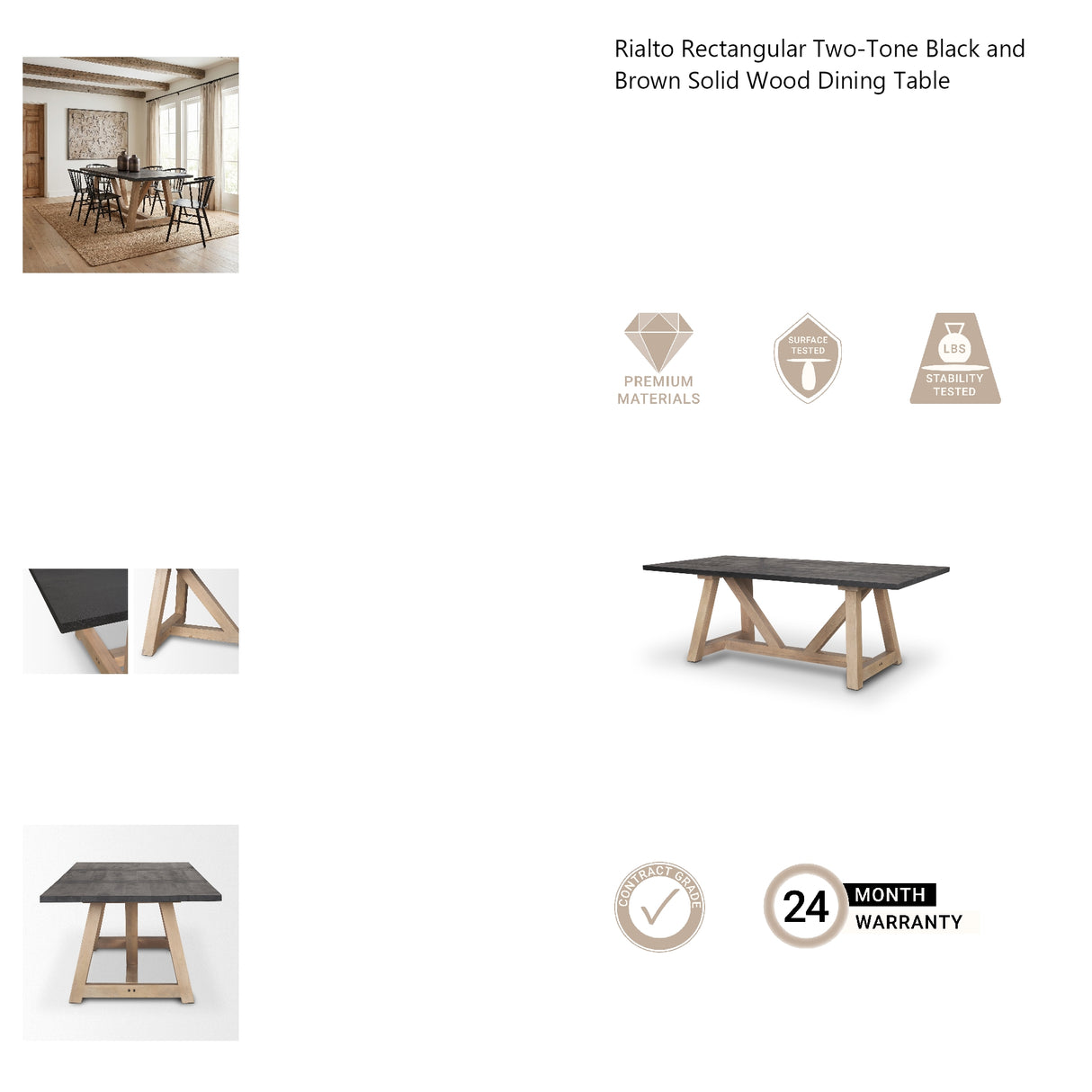 Rialto Rectangular Two-Tone Black and Brown Solid Wood Dining Table from Mercana - Luna Furniture