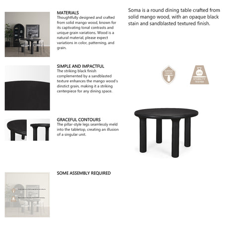 Soma Textured Black Mango Wood Round Dining Table from Mercana - Luna Furniture