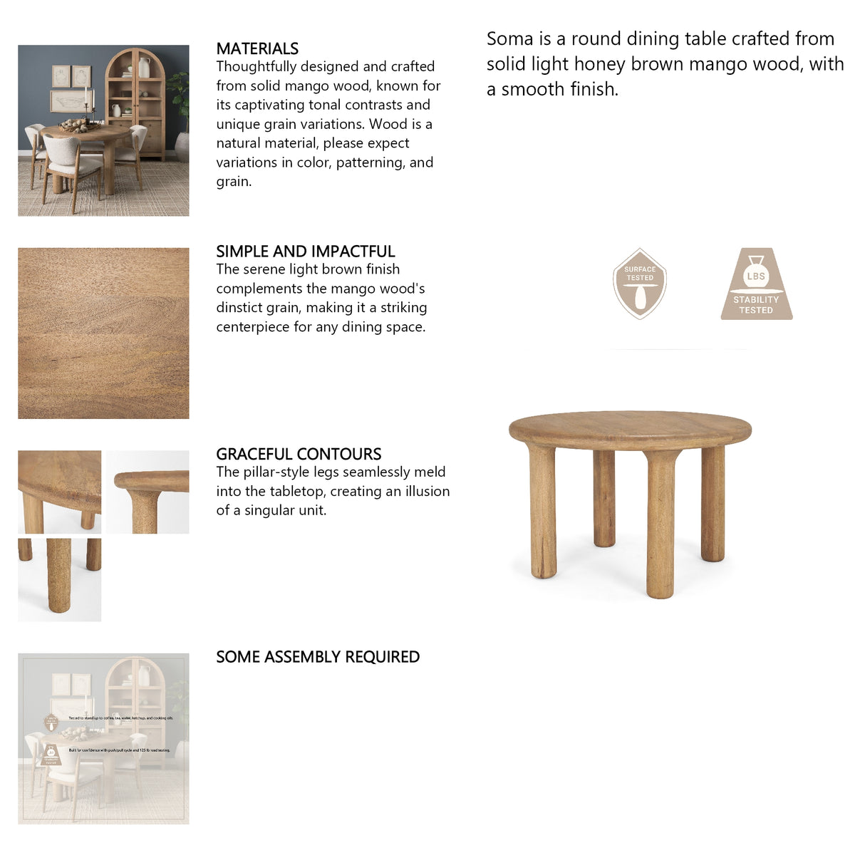 Soma 48" Light Brown Mango Wood Round Dining Table from Mercana - Luna Furniture