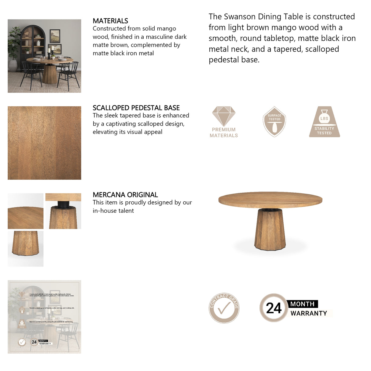 Swanson 60" Light Brown Wood Round Pedestal Dining Table from Mercana - Luna Furniture
