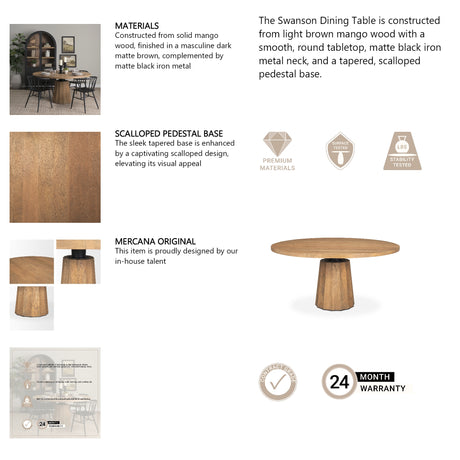 Swanson 60" Light Brown Wood Round Pedestal Dining Table from Mercana - Luna Furniture