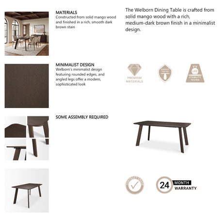 Welborn 72" Dark Brown Wood Rectangular Dining Table from Mercana - Luna Furniture