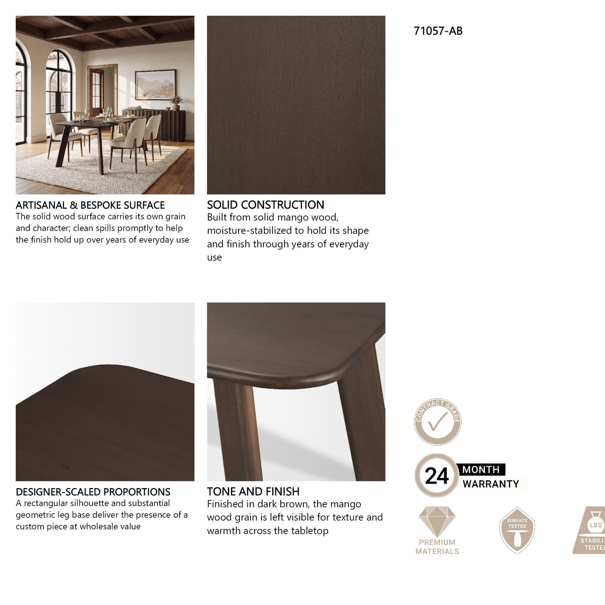Welborn 72" Dark Brown Wood Rectangular Dining Table from Mercana - Luna Furniture