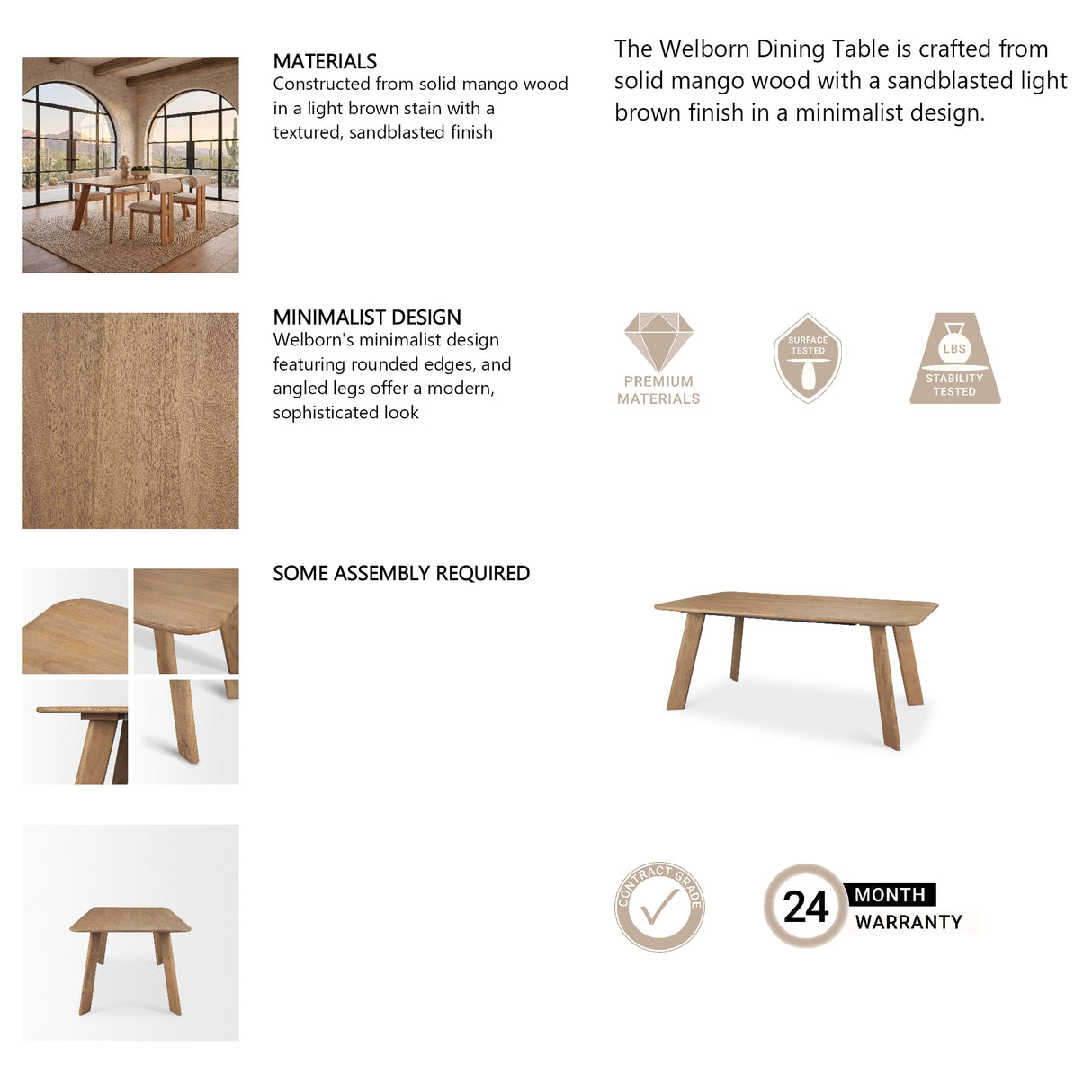 Welborn 72" Light Brown Wood Rectangular Dining Table from Mercana - Luna Furniture