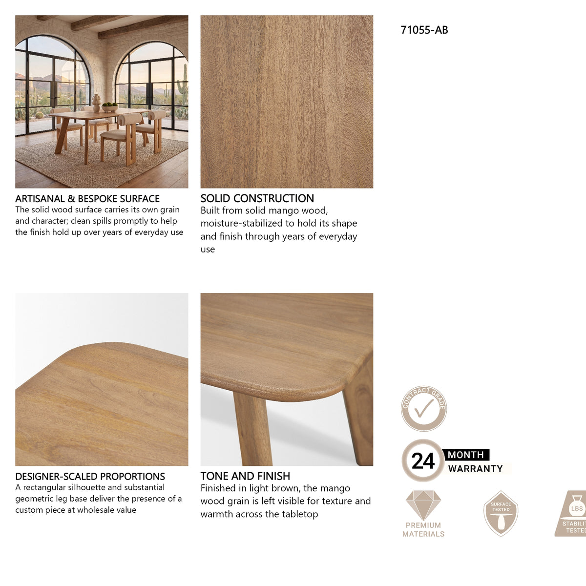 Welborn 72" Light Brown Wood Rectangular Dining Table from Mercana - Luna Furniture