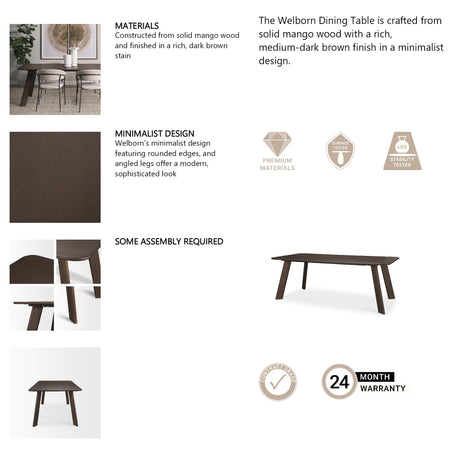Welborn 84" Dark Brown Wood Rectangular Dining Table from Mercana - Luna Furniture