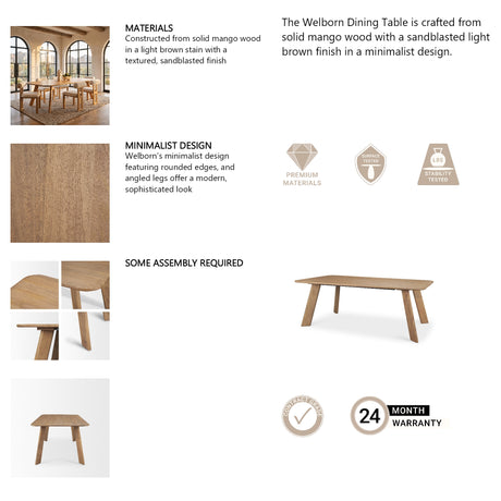 Welborn 84" Light Brown Wood Rectangular Dining Table from Mercana - Luna Furniture