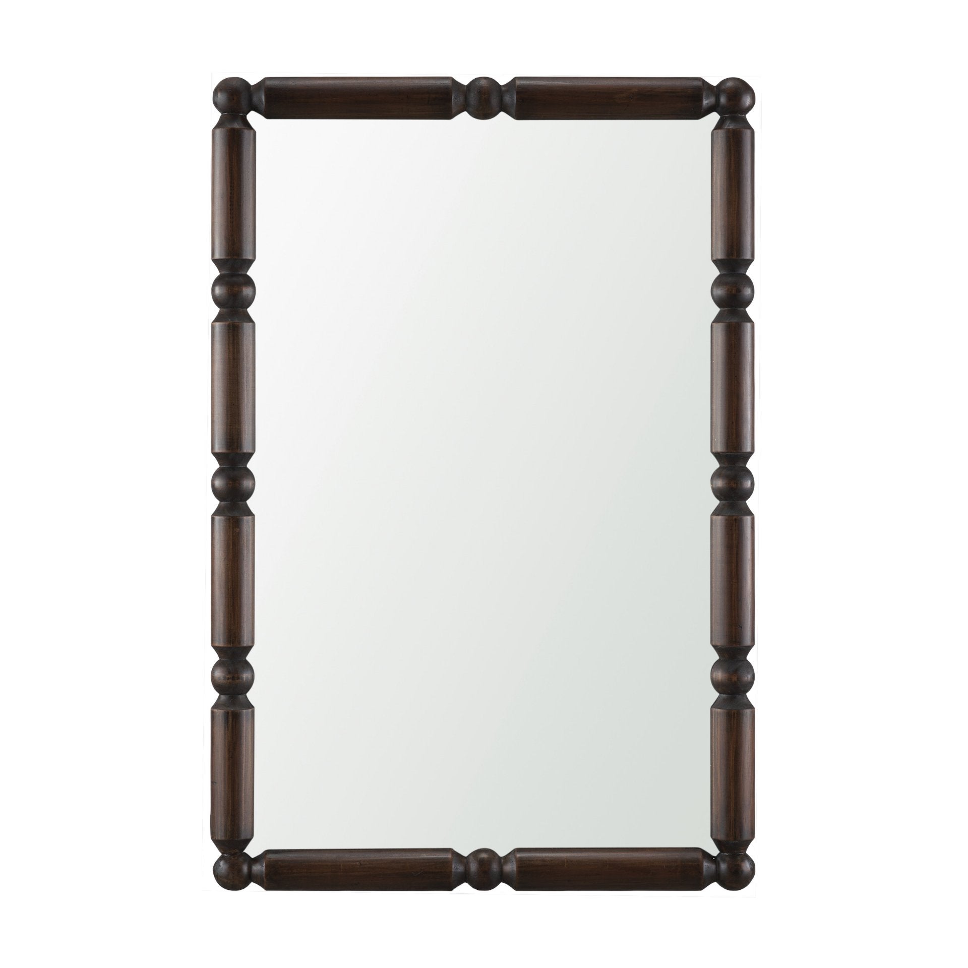 Mercana Lenora Heritage Spool Frame Wall Mirror | Dark Brown Wood