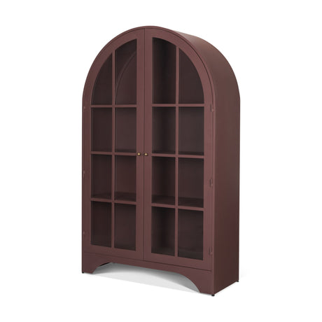 Rousseau Arched Curio Cabinet w/ Glass Doors | Burgundy Metal from Mercana - Luna Furniture