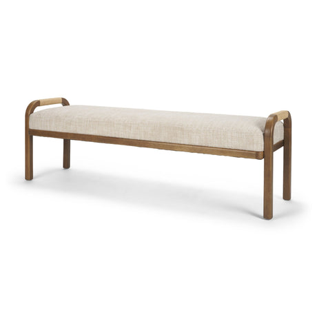Freya Upholstered Bench | Oatmeal Fabric | Brown Wood Frame from Mercana - Luna Furniture
