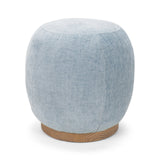 Siren French Blue Fabric w/ Brown Ash Wood Round Accent Stool from Mercana - Luna Furniture