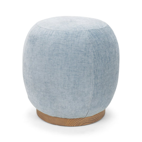Siren French Blue Fabric w/ Brown Ash Wood Round Accent Stool from Mercana - Luna Furniture