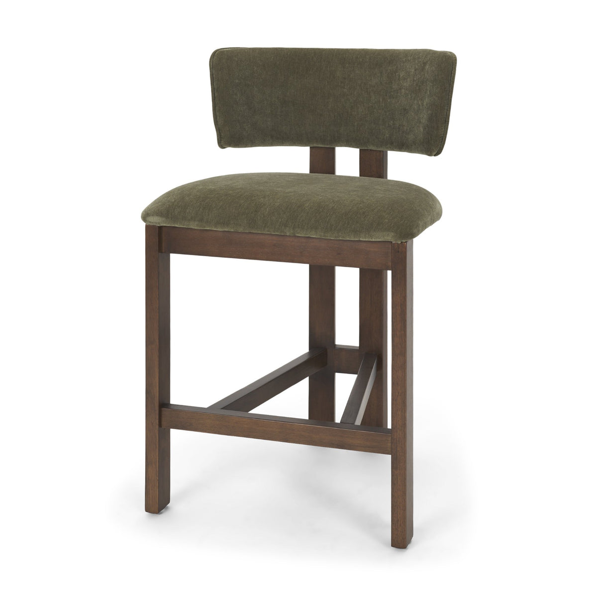 Soho Open Back 35.3in Seat Counter Stool | Olive Fabric w/ Brown Wood from Mercana - Luna Furniture