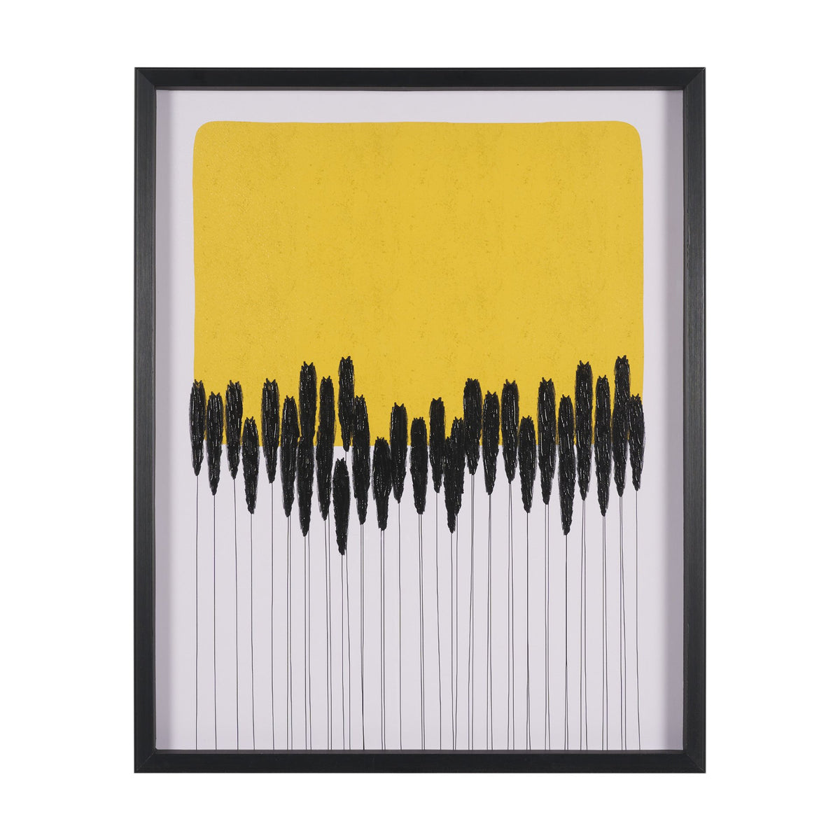 Black Reeds Yellow Abstract by Cats And Dogs Hand-Embellish Textured Framed Artwork Matt under Glass from Mercana - Luna Furniture