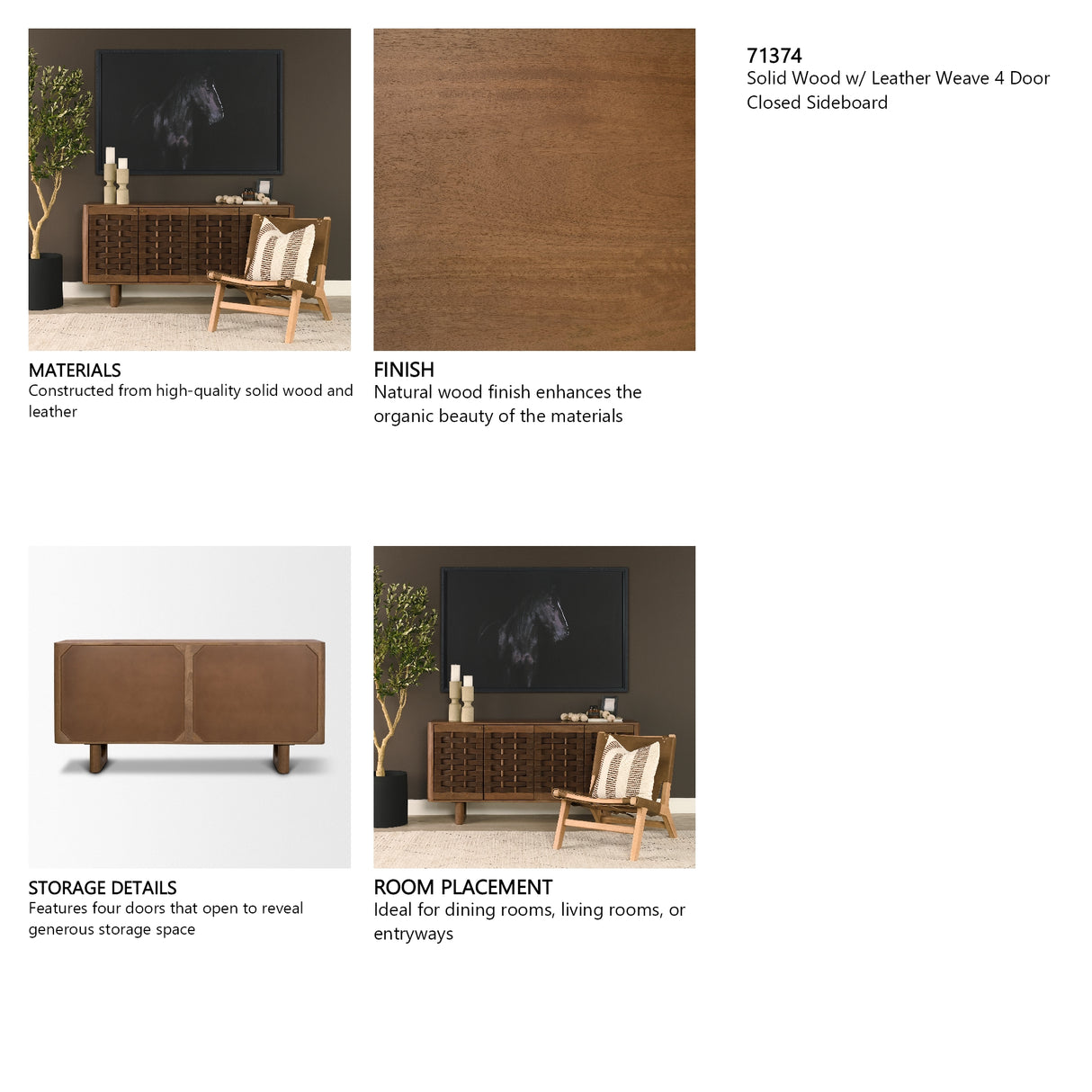 Wexlan Solid Wood w/ Leather Weave 4 Door Closed Sideboard from Mercana - Luna Furniture