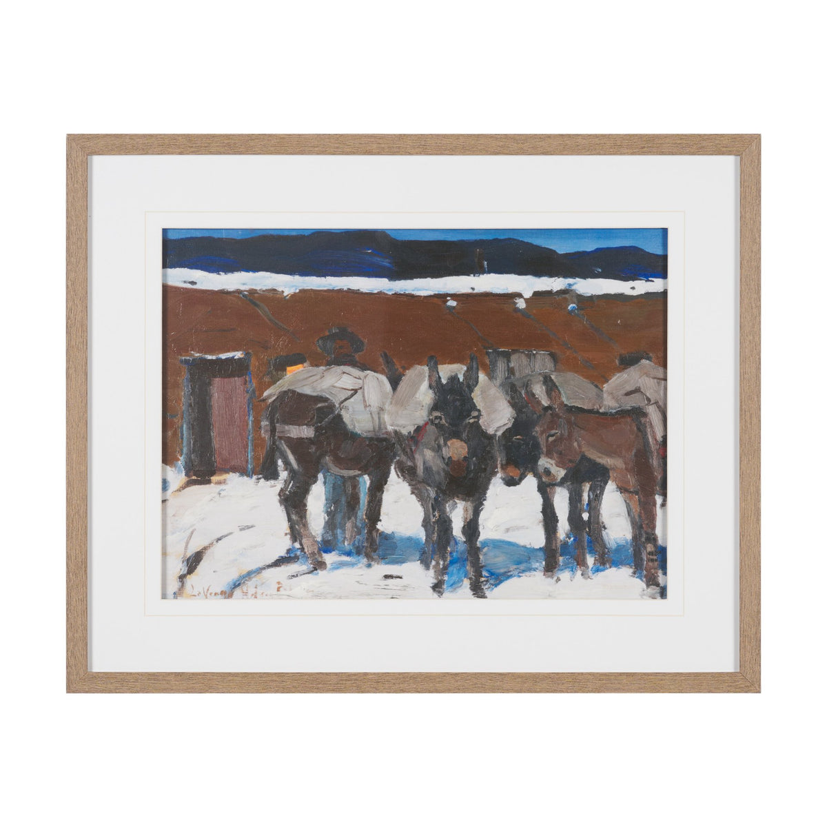 Prospector with Burros by LaVerne Nelson Black Hand-Embellished Framed Artwork Matted under Glass