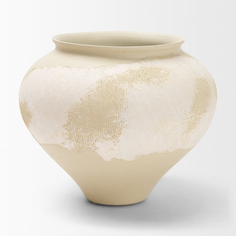Velo Cream w/White Hand-Painted Terracotta Decorative Vase from Mercana - Luna Furniture