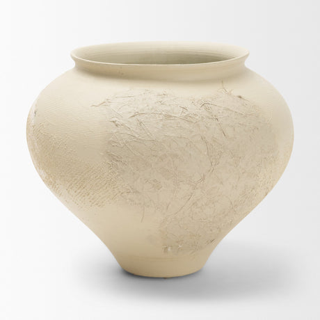 Velo Cream w/White Hand-Painted Terracotta Decorative Vase from Mercana - Luna Furniture