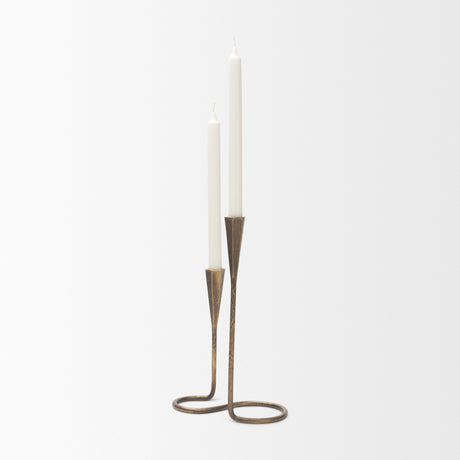 Naja Antique Brass Metal Double Taper Candle Holder from Mercana - Luna Furniture