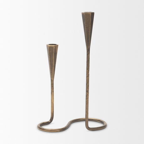 Naja Antique Brass Metal Double Taper Candle Holder from Mercana - Luna Furniture