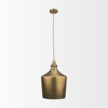 Keller Tall Antiqued Brass Metal 1-Light Pendant from Mercana - Luna Furniture