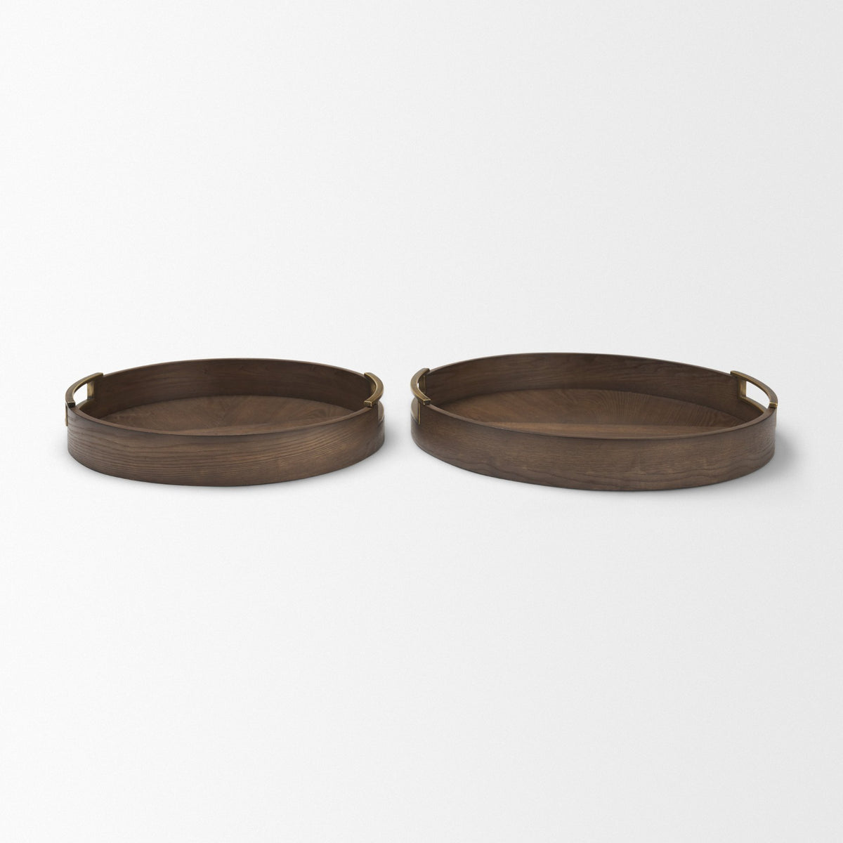 Langford Round Dark Brown Walnut Wood w/ Brass Handles Decorative Tray Set from Mercana - Luna Furniture