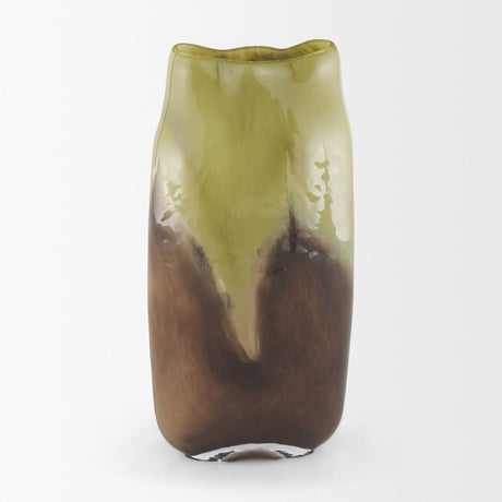 Tulano Tall Green and Brown Glass Vase from Mercana - Luna Furniture