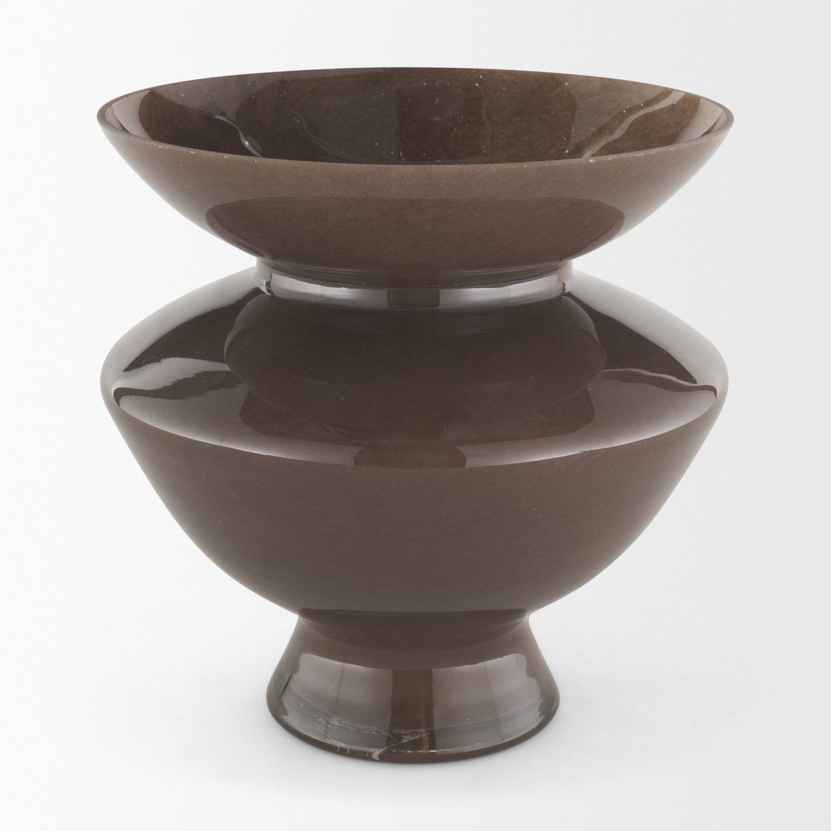Bruna Wide Mouth Geometric Brown Glass Vase from Mercana - Luna Furniture