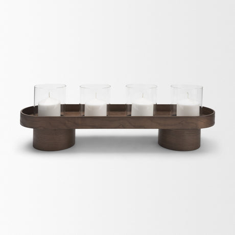 Plinth White-Washed Wood w/ Glass Candle Holder from Mercana - Luna Furniture