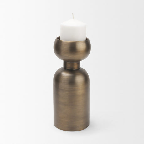 Pelar Large Antiqued Brass Stacked Pillar Candle Holder from Mercana - Luna Furniture