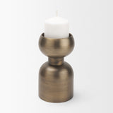Pelar Small Antiqued Brass Stacked Pillar Candle Holder
