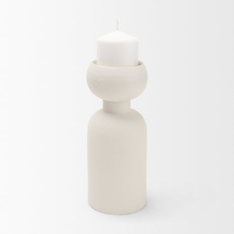 Pelar Large Matte White Metal Stacked Pillar Candle Holder from Mercana - Luna Furniture