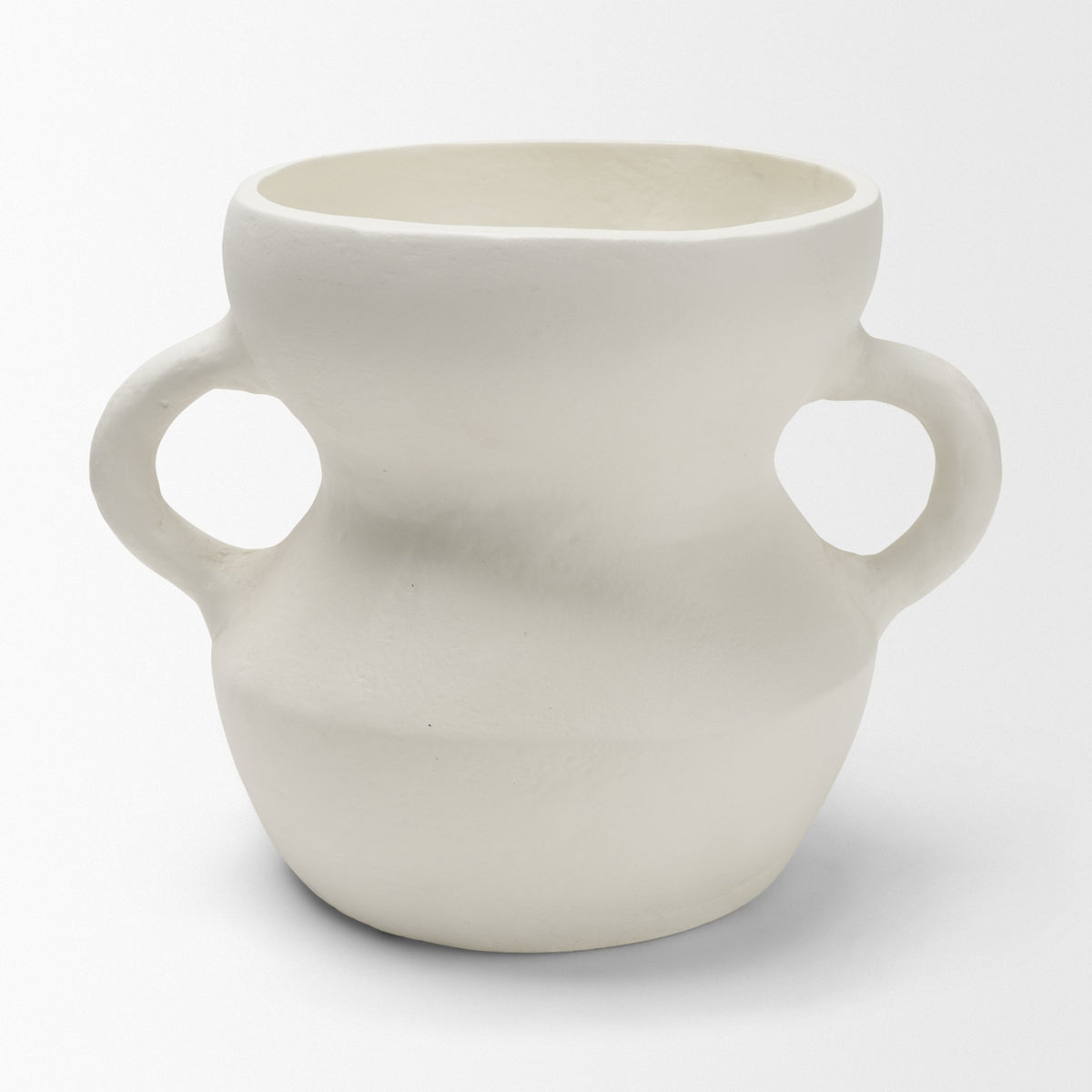 Mika Wide White Ceramic Vase w/ Handles from Mercana - Luna Furniture