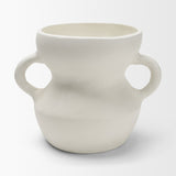 Mika Wide White Ceramic Vase w/ Handles from Mercana - Luna Furniture