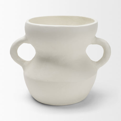Mika Wide White Ceramic Vase w/ Handles from Mercana - Luna Furniture