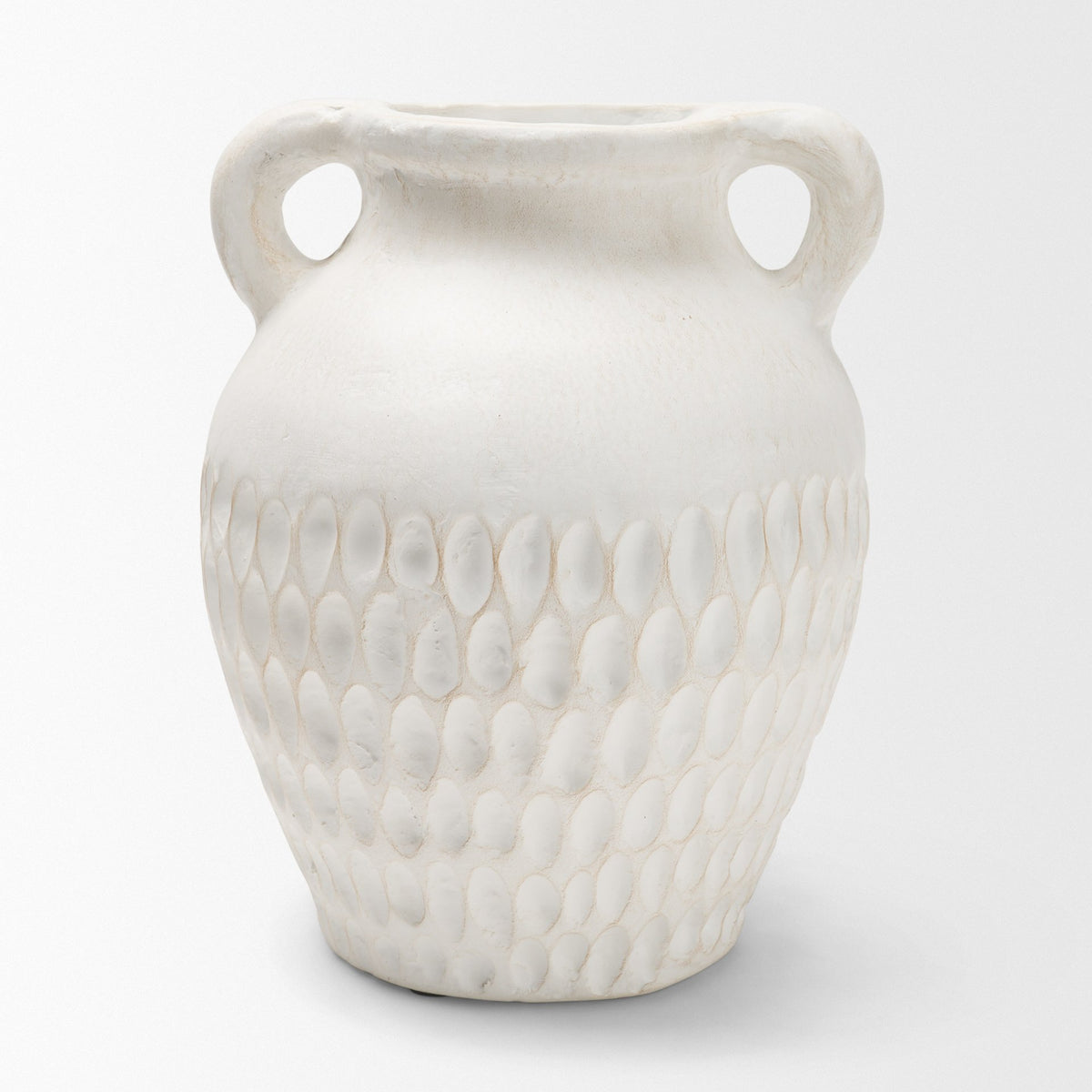 Basma White Scale Textured Ceramic Vase w/ Handles from Mercana - Luna Furniture