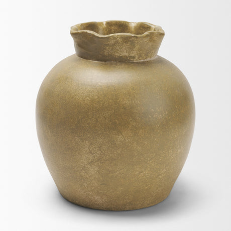 Melo Small Distressed Citron Yellow Ceramic Vase from Mercana - Luna Furniture