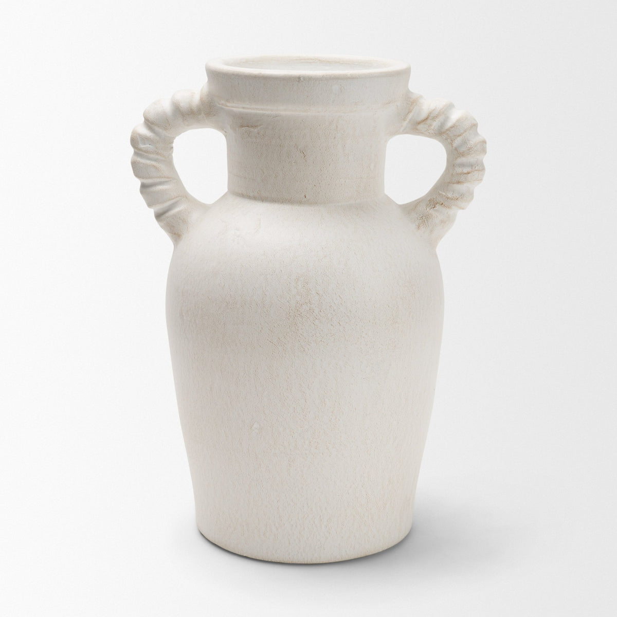 Trenza Small White Ceramic Vase w/ Twisted Handles from Mercana - Luna Furniture