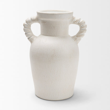 Trenza Small White Ceramic Vase w/ Twisted Handles from Mercana - Luna Furniture