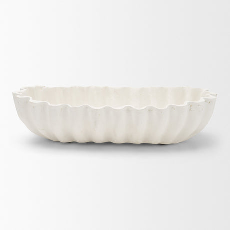 Camelia Large Fluted White Paper Mache Round Centerpiece Bowl from Mercana - Luna Furniture