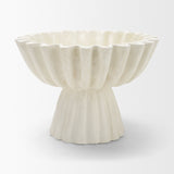 Camelia Fluted White Paper Mache Pedastal Centerpiece Bowl from Mercana - Luna Furniture