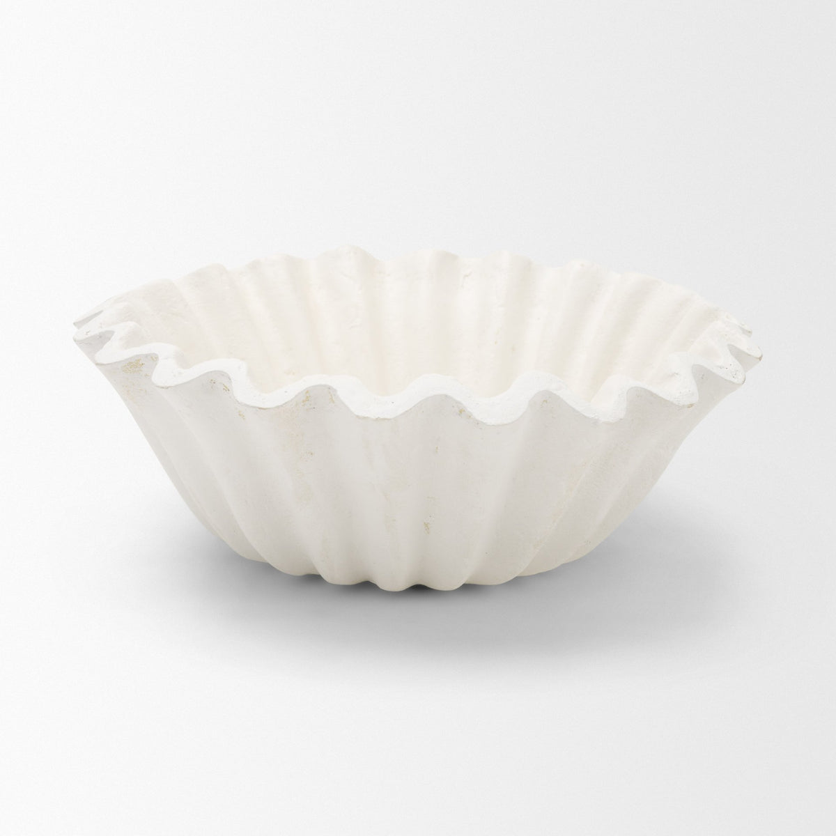 Camelia Small Fluted White Paper Mache Round Centerpiece Bowl from Mercana - Luna Furniture