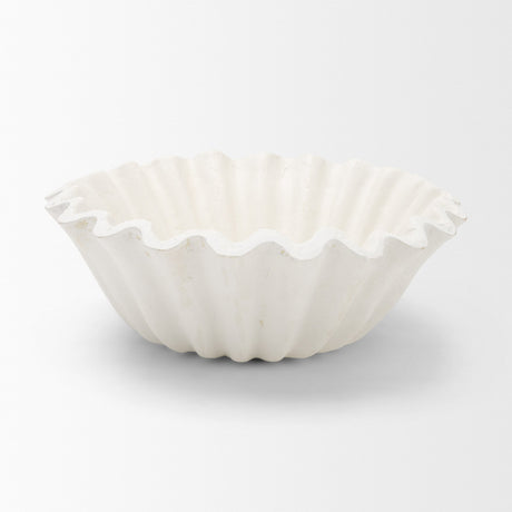 Camelia Small Fluted White Paper Mache Round Centerpiece Bowl from Mercana - Luna Furniture