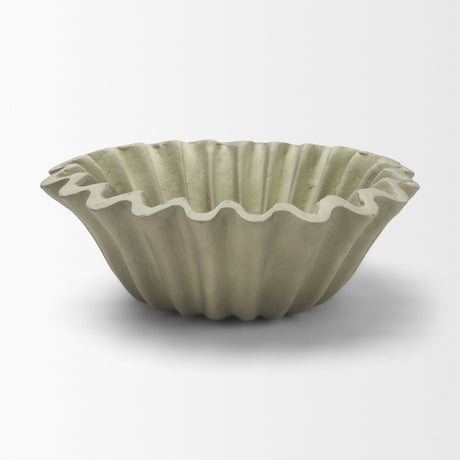 Camelia Small Fluted Sage Green Paper Mache Round Centerpiece Bowl from Mercana - Luna Furniture