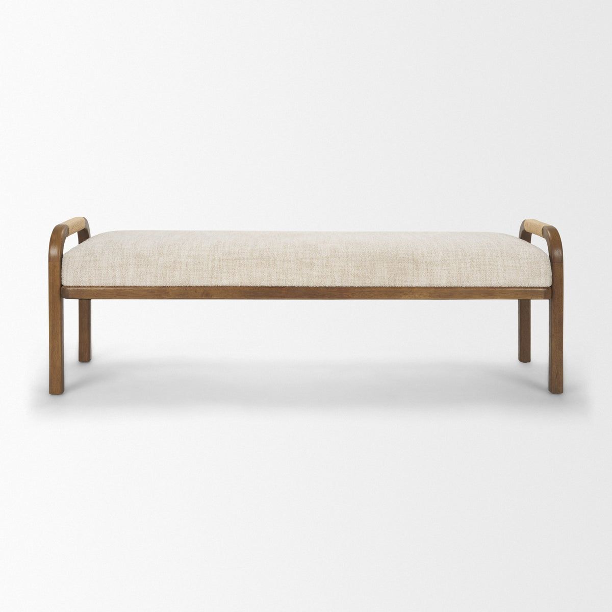 Freya Upholstered Bench | Oatmeal Fabric | Brown Wood Frame from Mercana - Luna Furniture